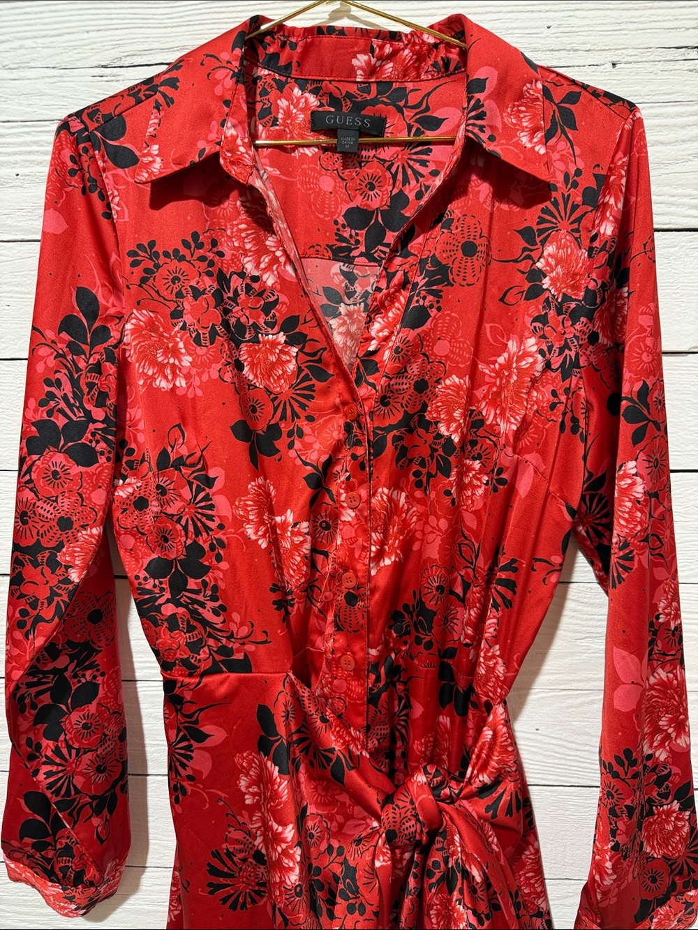 Guess Red and Black Floral Satin Dress - Picture 3 of 4